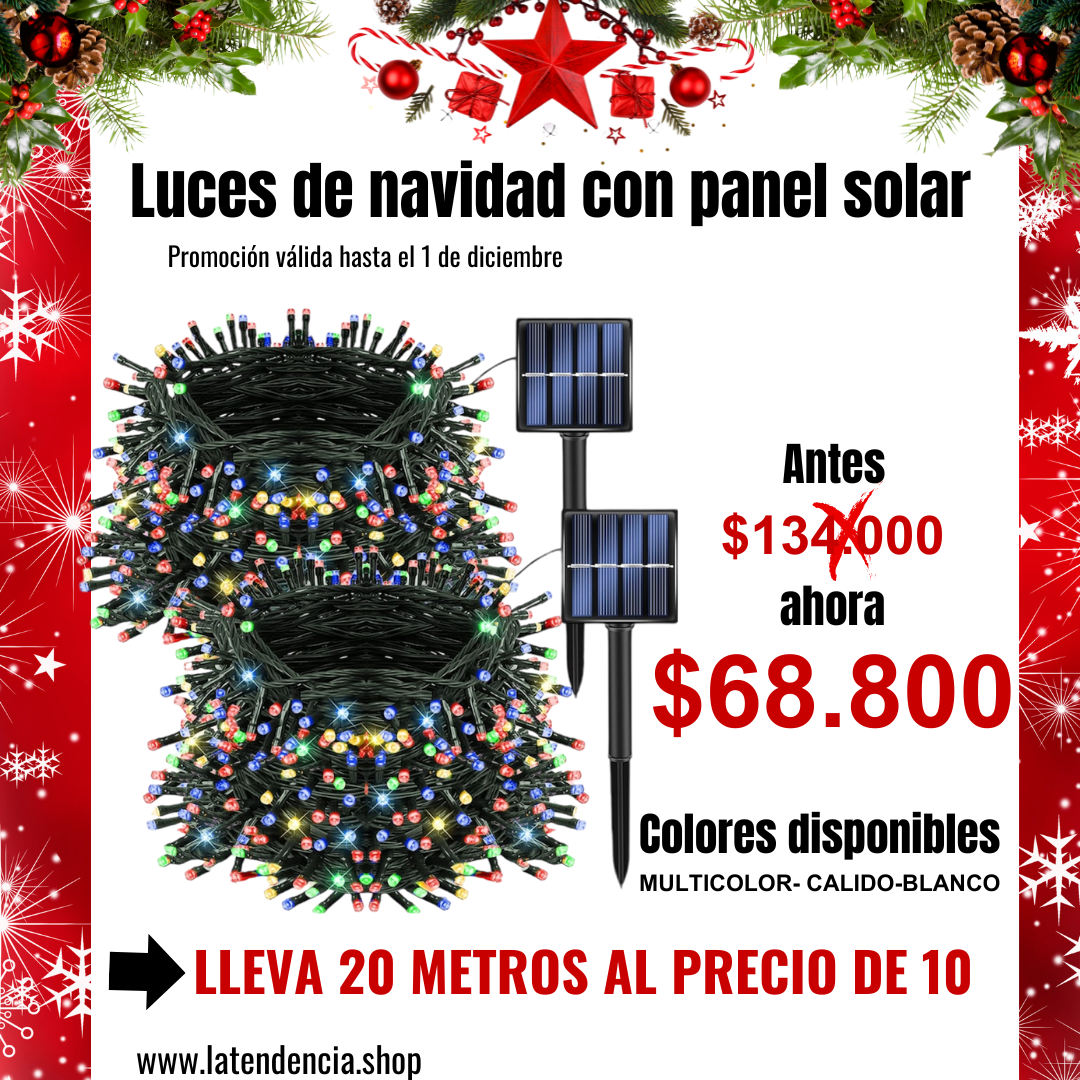 LUCES SOLARES DE NAVIDAD-COMPRA 10 METROS LLEVA 20 METROS